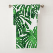 Tropical Green White Jungle Blätter Badhandtuch Set (Insitu)