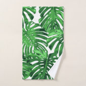 Tropical Green White Jungle Blätter Badhandtuch Set (Handtuch)