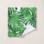 Tropical Green White Jungle Blätter Badhandtuch Set (Waschlappen)