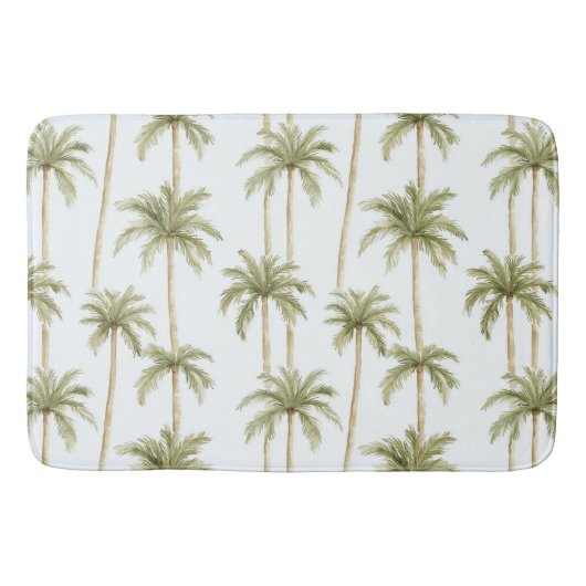Tropical Green White Palm Trees Badematte (Vorderseite)