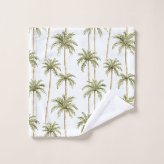 Tropical Green White Palm Trees Badhandtuch Set (Waschlappen)