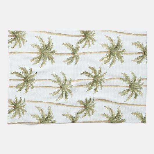 Tropical Green White Palm Trees Geschirrtuch (Horizontal)