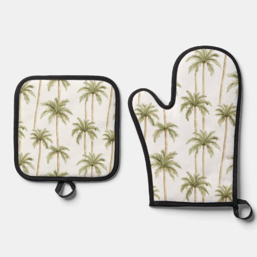 Tropical Green White Palm Trees Ofenhandschuh & Topflappen-Set (Vorderseite)