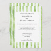 Tropical Green White Stripes Wedding Einladung (Vorne/Hinten)