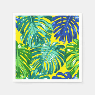 Tropical Green Yellow Blue Monstera Dschungel Blät Serviette
