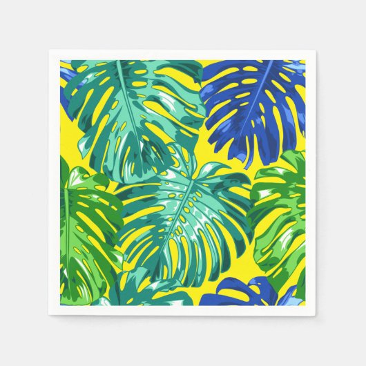 Tropical Green Yellow Blue Monstera Dschungel Blät Serviette (Vorderseite)