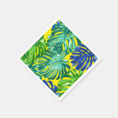 Tropical Green Yellow Blue Monstera Dschungel Blät Serviette (Ecke)