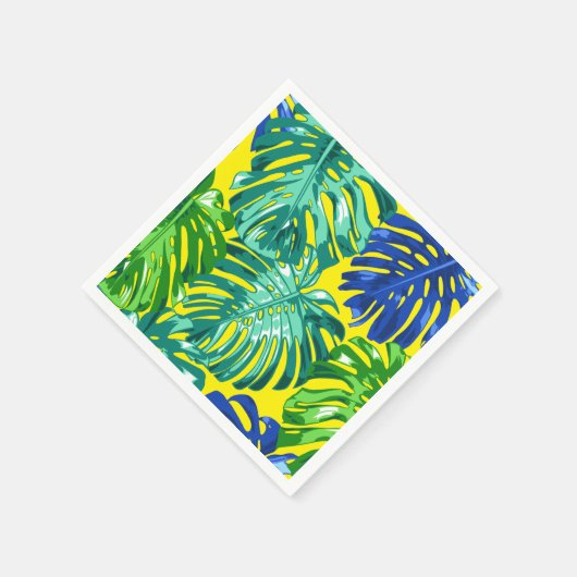 Tropical Green Yellow Blue Monstera Dschungel Blät Serviette (Ecke)