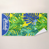 Tropical Green Yellow Jungle Leaves Name Badehandtuch (Badehandtuch)