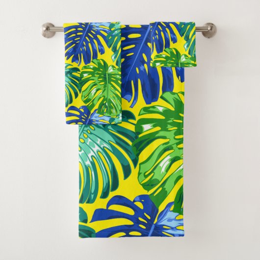 Tropical Green Yellow Monstera Dschungel Blätter Badhandtuch Set (Insitu)