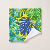 Tropical Green Yellow Monstera Dschungel Blätter Badhandtuch Set (Waschlappen)