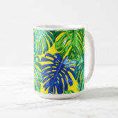 Tropical Green Yellow Monstera Dschungel Blätter Kaffeetasse (VorderseiteRechts)