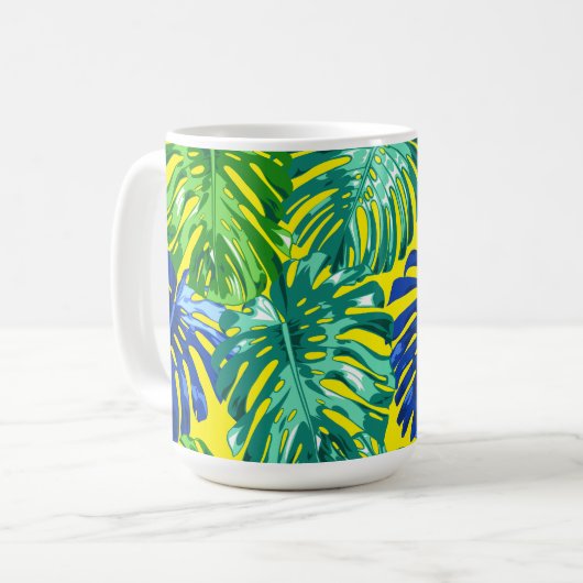 Tropical Green Yellow Monstera Dschungel Blätter Kaffeetasse (Vorderseite Links)