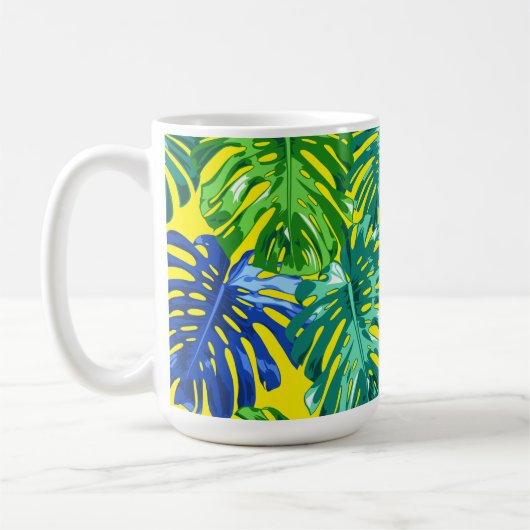 Tropical Green Yellow Monstera Dschungel Blätter Kaffeetasse (Links)