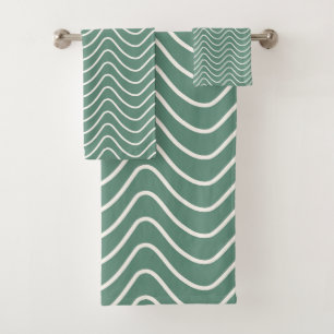 Tropical Green Zickzack Pattern Minimal Zigzag Badhandtuch Set