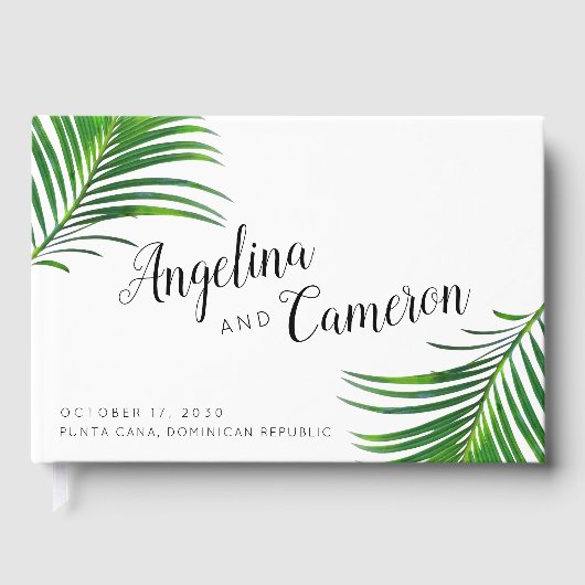 Tropical Greenerity Palm Blätter Beach Wedding Gästebuch (Vorderseite)