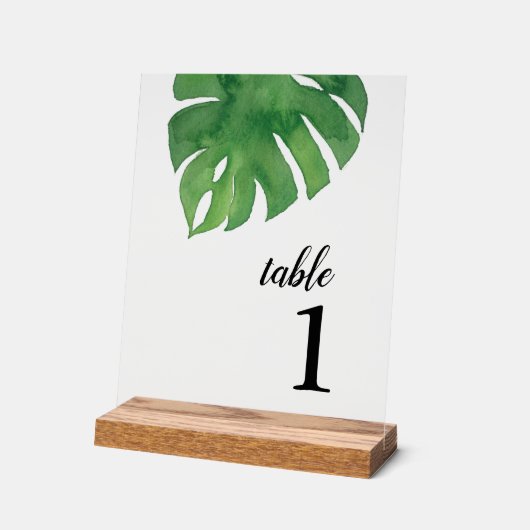 Tropical Greenerity Palm Klare Tischnummer Acrylschild (Winkel)