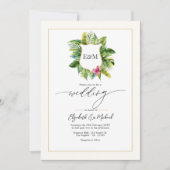 Tropical Greenerity Wedding Foto und QR Code Einladung (Vorderseite)