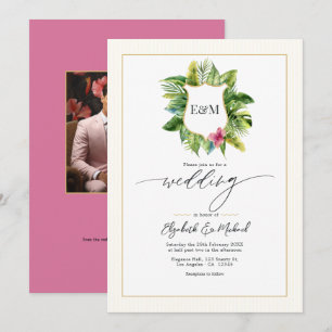 Tropical Greenerity Wedding Foto und QR Code Einladung