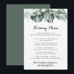 Tropical Greenerity Wedding Kissing Menu Game Card<br><div class="desc">Diese Karte mit tropischem Grün ist ideal für einen rustikalen Hochzeitsempfang. Die Einrichtung besteht aus grünen Palmenbouquets mit hübschen weißen Blume.</div>