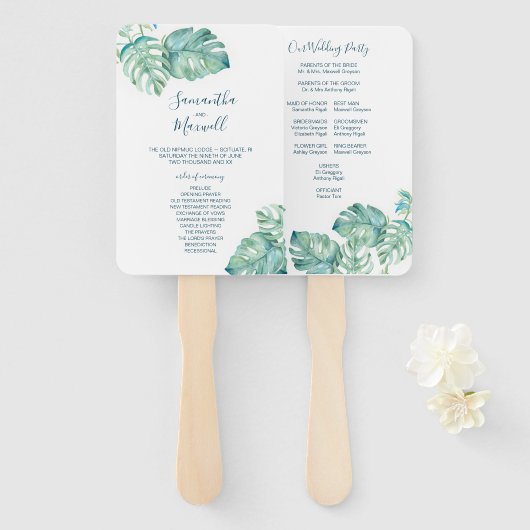 Tropical Greenerity Wedding Program Fan Fächer (Vorne und Hinten)
