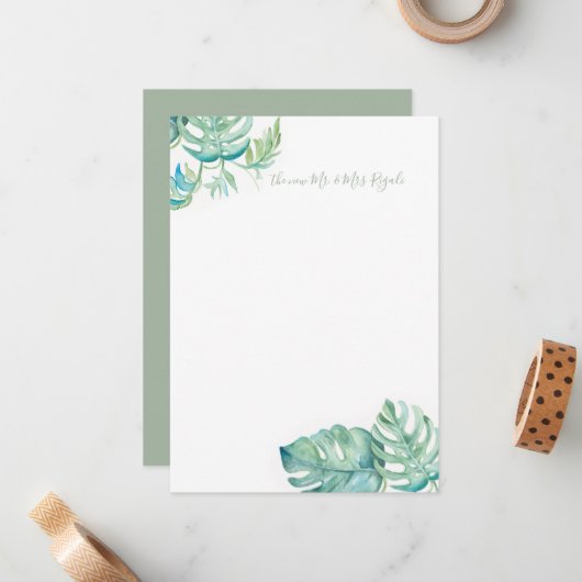 Tropical Greenerity Wedding Vielen Dank Karten (Vorderseite/Rückseite Beispiel)