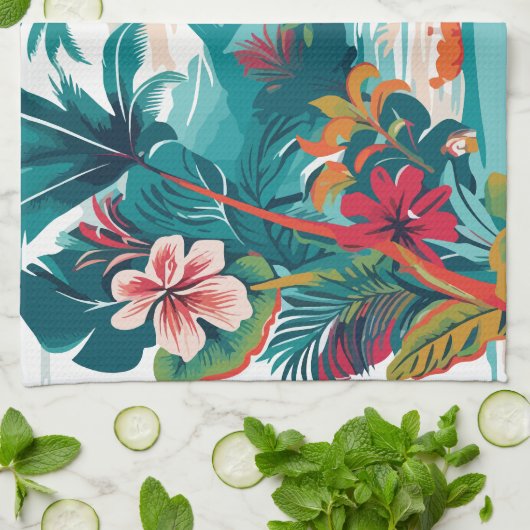 Tropical Greenery Birds Geschirrtuch (Gefaltet)