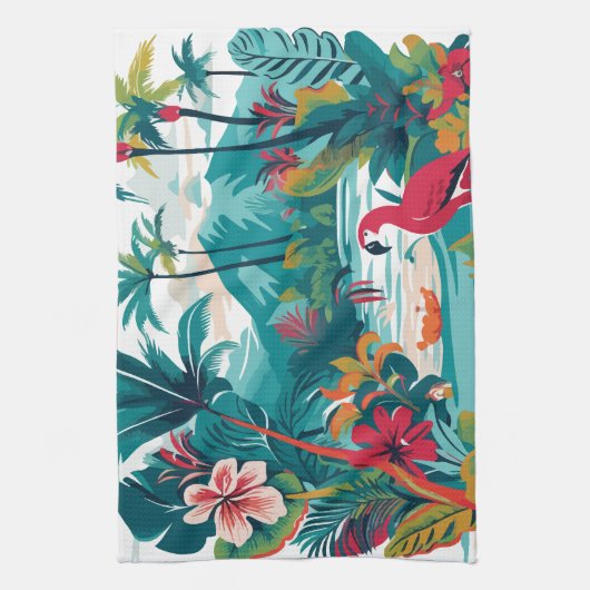Tropical Greenery Birds Geschirrtuch (Vertikal)