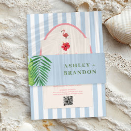 Tropical Greenery Blue Background Wedding Invite Einladungsbanderole