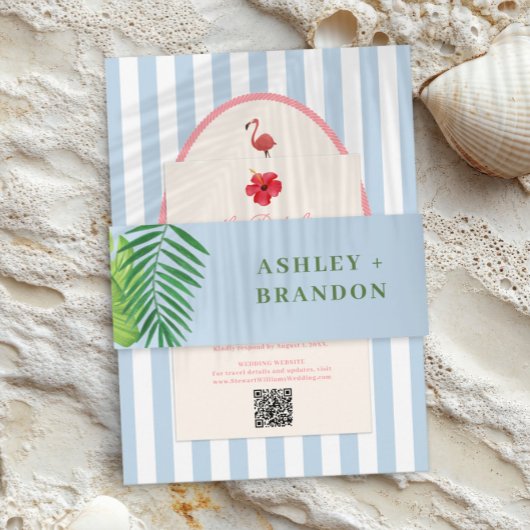 Tropical Greenery Blue Background Wedding Invite Einladungsbanderole