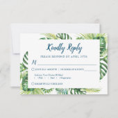 Tropical Greenery Blue Beach Wedding RSVP Card Karte (Vorderseite)