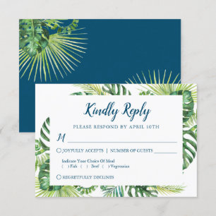 Tropical Greenery Blue Beach Wedding RSVP Card Karte