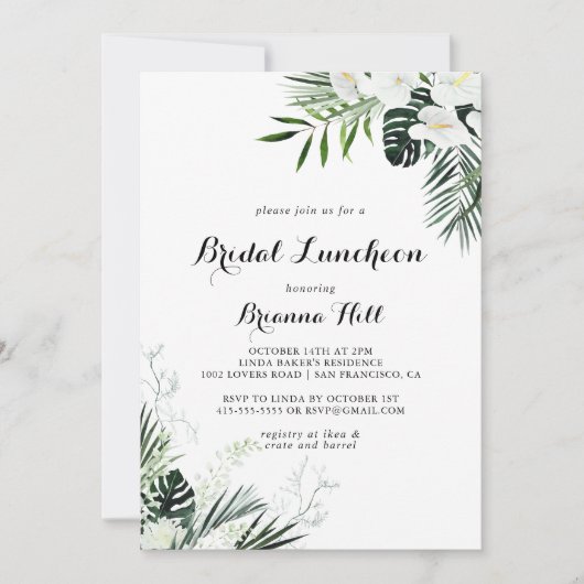 Tropical Greenery Bridal Luncheon Brautparty Einladung (Vorderseite)