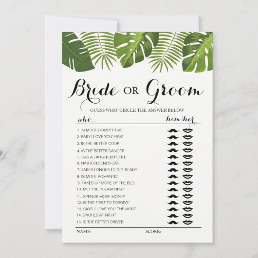 Tropical Greenery Bride oder Groom Spiel bearbeitb Einladung (Vorderseite)