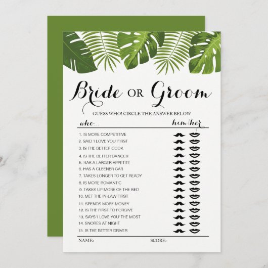 Tropical Greenery Bride oder Groom Spiel bearbeitb Einladung (Vorne/Hinten)