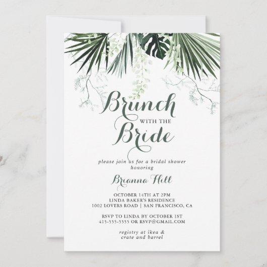 Tropical Greenery Brunch mit Brautdusche Einladung (Vorderseite)
