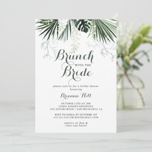 Tropical Greenery Brunch mit Brautdusche Einladung (Stehend Vorderseite)
