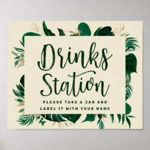 Tropical Greenery Chic Drink Station Hochzeit Poster