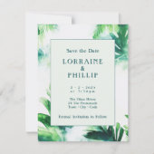 Tropical Greenery Elegant Botanische Blätter Save The Date (Vorderseite)