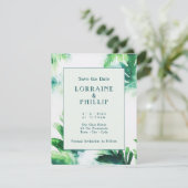 Tropical Greenery Elegant Botanische Blätter Save The Date (Stehend Vorderseite)