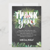 Tropical Greenery Flamingo Schwarz-weiß Chalkboard Dankeskarte (Vorderseite)