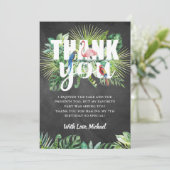 Tropical Greenery Flamingo Schwarz-weiß Chalkboard Dankeskarte (Stehend Vorderseite)