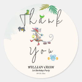 Tropical Greenery Forest Animal Danke Runder Aufkleber