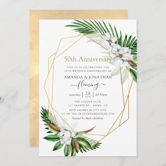Tropical Greenery Geometric 50 Jahre alt Einladung (Vorne/Hinten)