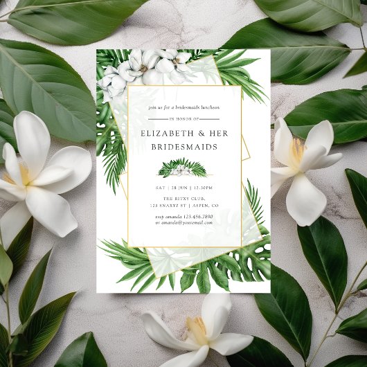 Tropical Greenery Geometric Bridesmaids Luncheon Einladung