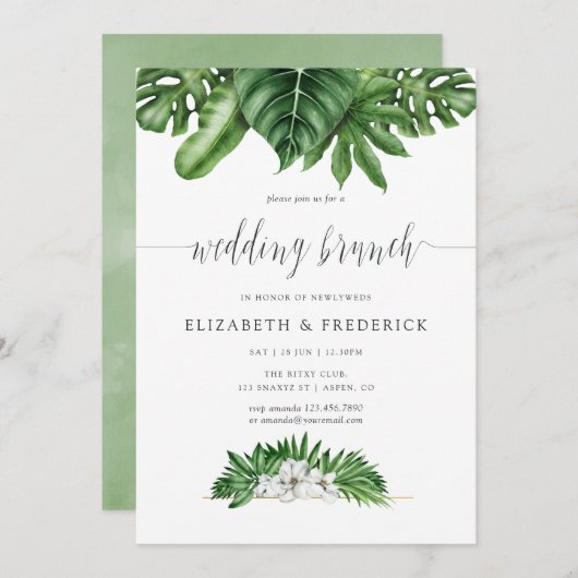 Tropical Greenery Geometric Wedding Brunch Einladu Einladung (Vorne/Hinten)