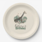 Tropical Greenery Giraffe Animal Birthday Party Pappteller (Vorderseite)