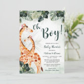 Tropical Greenery Giraffe Oh Boy Baby Shower Einladung (Stehend Vorderseite)