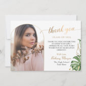 Tropical Greenery Gold Arch Foto Abschluss Dankeskarte (Vorderseite)