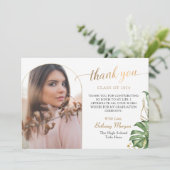 Tropical Greenery Gold Arch Foto Abschluss Dankeskarte (Stehend Vorderseite)